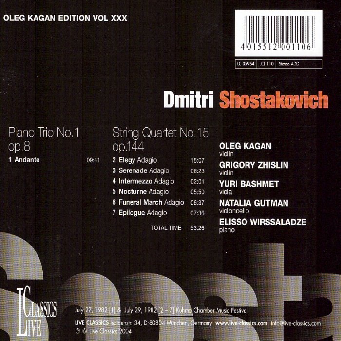 Vol.XXX: Shostakovich, Piano Trio op.8, String Quartet op.144 - Image 2