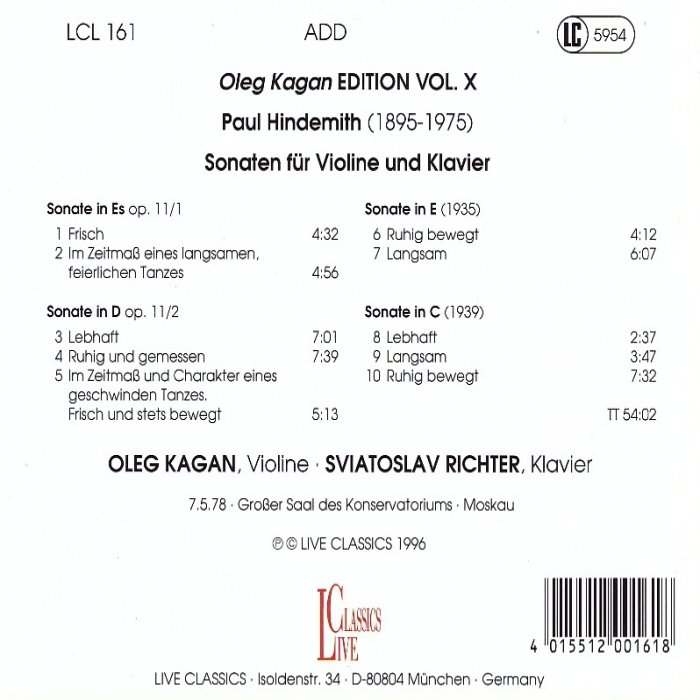 Vol.X: Hindemith, Violin Sonatas op.11/1,2, Sonatas in E & C - Image 2