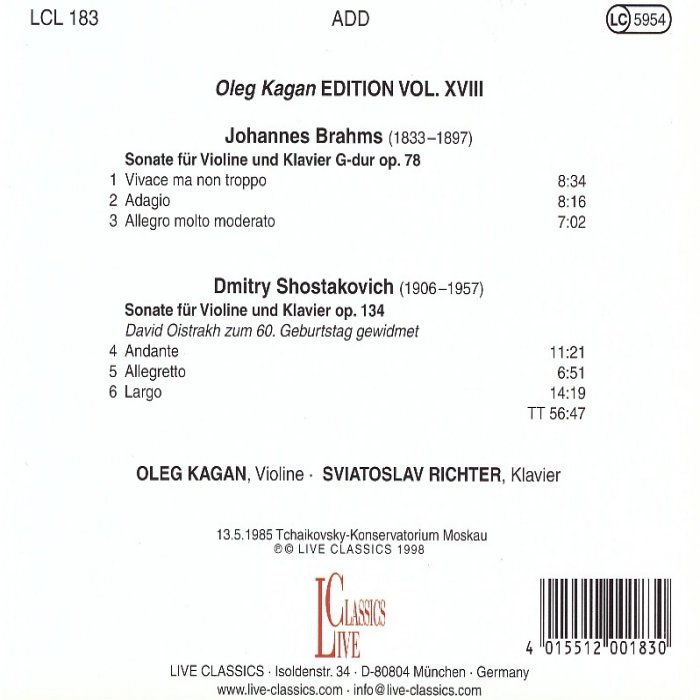 Vol.XVIII: Violin Sonatas. Brahms, op.78, Shostakovich, op.134 - Image 2